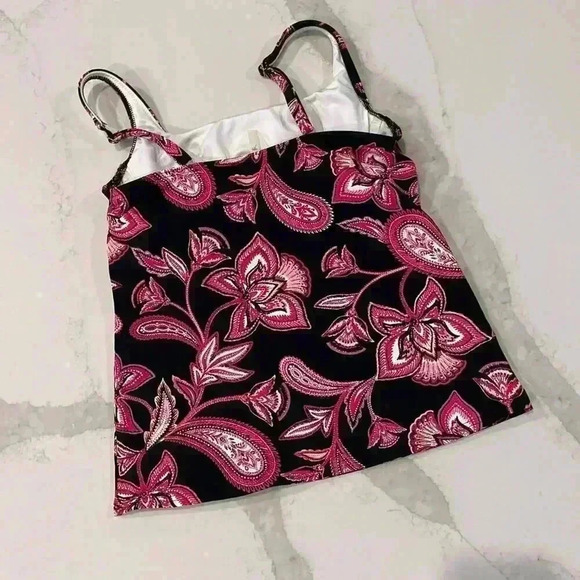 Lands End Bathing Suit Tankini Swim Top Black Pink Floral Paisley Print Womens 4 - Picture 4 of 5